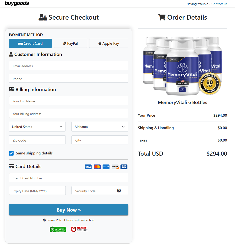 MemoryVitali order form